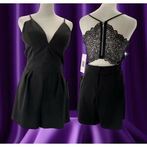 New Emerald Sundae Black Romper With Lace Back & Zip Closure Size M